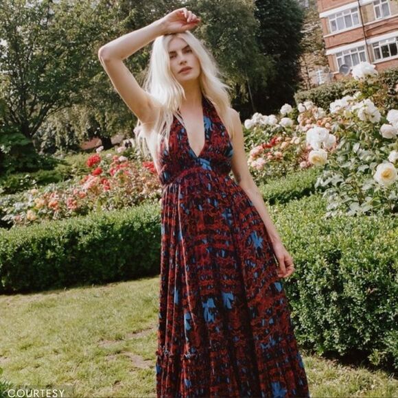 Free People X Zandra Rhodes Super Nova Maxi Halter Dress XS boho NWOT RARE - Picture 1 of 10